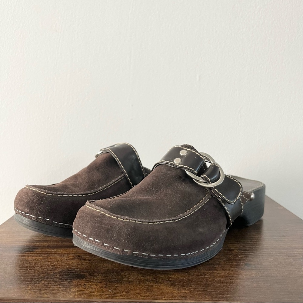 Liz Claiborne Flex Brown Leather Mules Clogs w Buckle Read Note 7.5 M